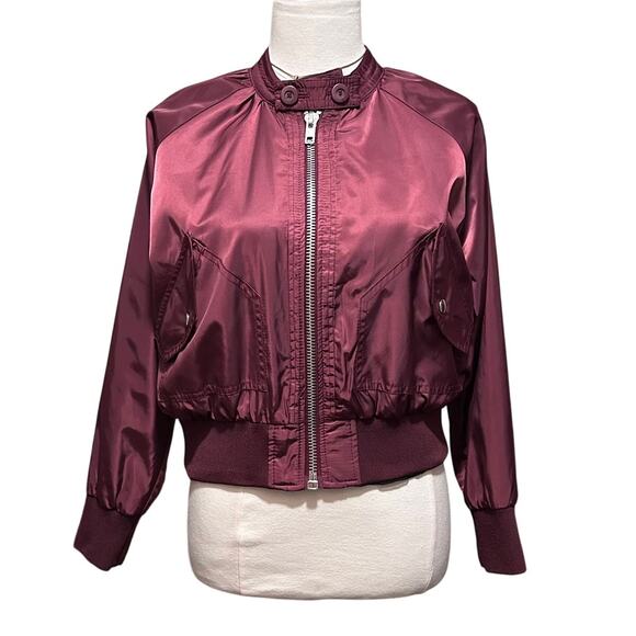 Free People Lightweight Maroon/Burgundy/Red Bomber Jacket Size Extra Small - Picture 2 of 8